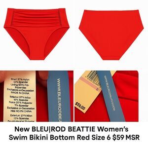 Bleu Rod Beattie Red Ruched High-Waist Bikini Bottoms Size 6 NWT $59